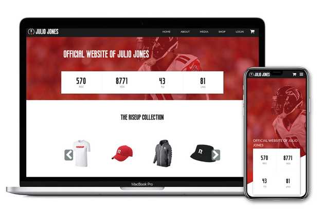 Homepage of Julio Jones website on laptop and iPhone screens